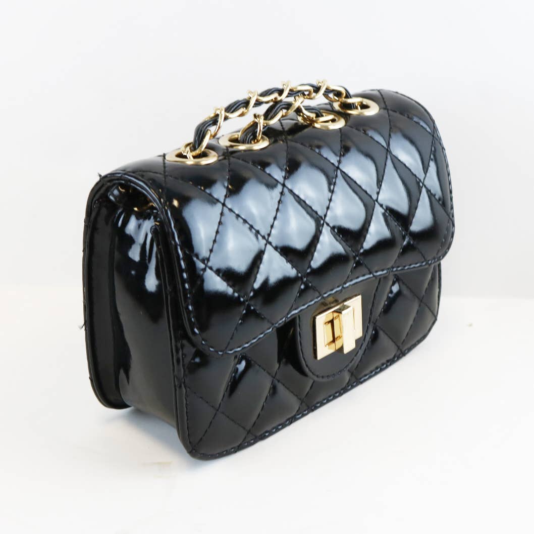 BLACK QUILTED CROSSBODY PATENT PURSE MiMi Kids