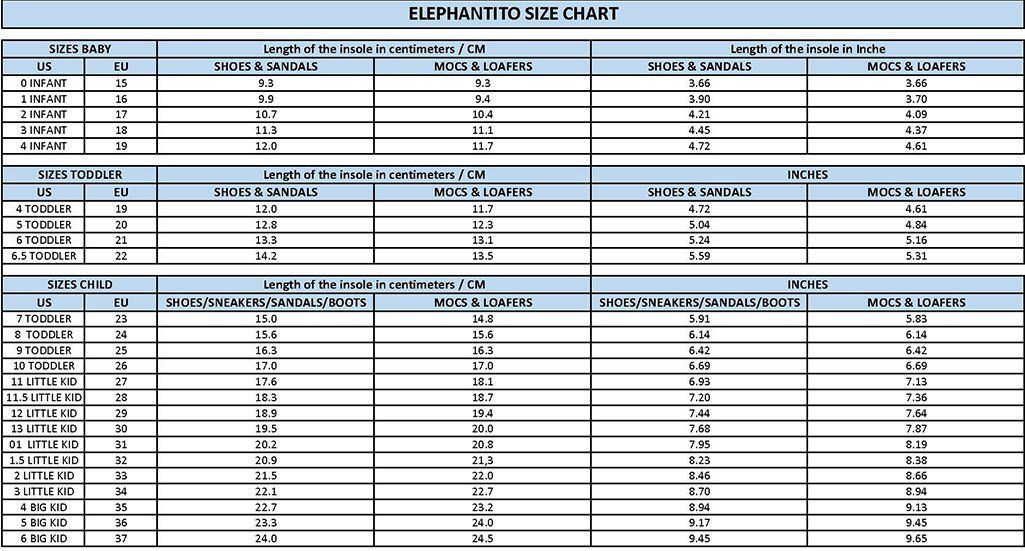 Footmates sandals size on sale chart