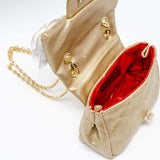 QUILTED FLOWER PEARL HANDBAG - GOLD