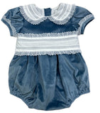 LULU BEBE VELVET BUBBLE WITH LACE - BLUE AND WHITE