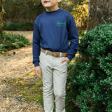 BOYS LONG SLEEVE PERFORMANCE TEE - WOOD DUCK ON NAVY