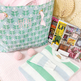 ISABELLE BEACH BAG - HANOVER HAND BLOCK WITH PALM BEACH PINK