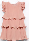 LAYERED PLEATED CHIFFON DRESS - SALMON