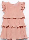 LAYERED PLEATED CHIFFON DRESS - SALMON