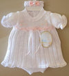 WHITE AND PINK KNIT GIRLS DRESS 3 PIECE SET WITH HEADBAND AND BLOOMERS