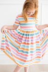 SHORT SLEEVE SPRING STRIPE TWIRL DRESS