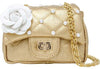 QUILTED FLOWER PEARL HANDBAG - GOLD