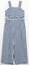 GIRLS BICOLOR STRIPED JUMPSUIT - NAVY AND WHITE