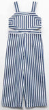 GIRLS BICOLOR STRIPED JUMPSUIT - NAVY AND WHITE