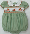 LULU BEBE PUMPKIN WAGON GREEN GINGHAM SMOCKED WAIST BUBBLE