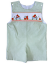 LULU BEBE PUMPKIN WAGON GREEN GINGHAM SMOCKED SHORTALL