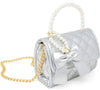 QUILTED PEARL HANDLE BOW RIBBON HANDBAG