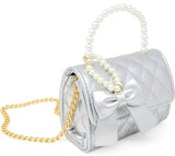 QUILTED PEARL HANDLE BOW RIBBON HANDBAG