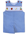 LULU BEBE BOYS BLUE GINGHAM JON JON - BACK TO SCHOOL EMBROIDERY