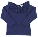 LONG SLEEVE RUFFLED TEE - NAVY