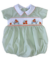 LULU BEBE PUMPKIN WAGON  GREEN GINGHAM SMOCKED BUBBLE