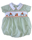 LULU BEBE PUMPKIN WAGON  GREEN GINGHAM SMOCKED BUBBLE