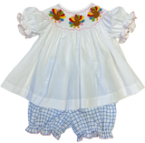 LULU BEBE TURKEY BLUE CHECK SMOCKED BLLOMER SET