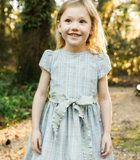 GIRLS DRESS WITH RIBBON SASH - BROWNSTONE PLAID