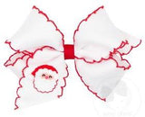 MEDIUM GROSGRAIN HAIR BOW WITH MOONSTITCH EDGE AND SANTA CLAUS HOLIDAY - THEMED EMBROIDERY