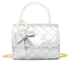 QUILTED PEARL HANDLE BOW RIBBON HANDBAG