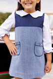 EMMA'S ELBOW PATCH TOP - WORTH AVENUE WHITE WITH NANTUCKET NAVY BOWS