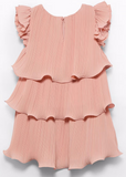 LAYERED PLEATED CHIFFON DRESS - SALMON