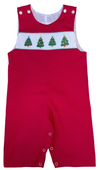 CHRISTMAS TREE RED PIQUE SMOCKED LONGALL