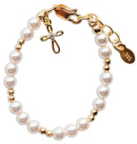 14K GOLD PLATED PEARL CROSS BRACELET - LARGE