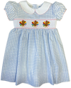 TURKEY BLUE CHECK SMOCKED WAIST DRESS