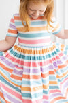 SHORT SLEEVE SPRING STRIPE TWIRL DRESS