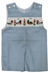 LULU BEBE DUCK LIGHT BLUE GINGHAM SMOCKED SHORTALL