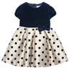 GIRLS MIKADO DRESS WITH FLOCKED POLKA DOTS - NAVY AND KHAKI