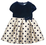 GIRLS MIKADO DRESS WITH FLOCKED POLKA DOTS - NAVY AND KHAKI