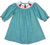 GINGERBREAD LONG SLEEVE SMOCKED BISHOP DRESS