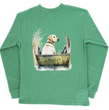 BOYS LONG SLEEVE LOGO TEE - DOG IN BOAT ON GREEN