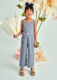 GIRLS BICOLOR STRIPED JUMPSUIT - NAVY AND WHITE