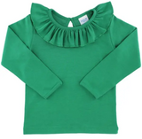 LONG SLEEVE RUFFLED TEE - KELLY