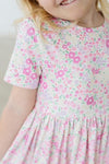 BLOOMING BEAUTY SHORT SLEEVE POCKET TWIRL DRESS