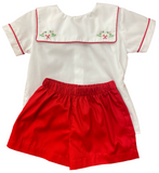 BOYS SHORT SET WITH EMBROIDERED CANDY CANES