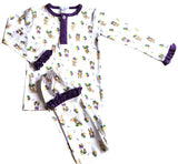 GIRLS MARDI GRAS PUPPY RUFFLE PAJAMA SET