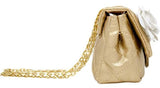 QUILTED FLOWER PEARL HANDBAG - GOLD