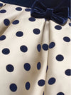 GIRLS MIKADO DRESS WITH FLOCKED POLKA DOTS - NAVY AND KHAKI