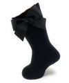 KNEE SOCK WITH GROSGRAIN  BOW - BLACK