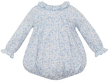 PETIT BEBE BLUE BIRD BUBBLE WITH RUFFLE COLLAR