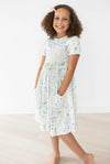 SPRING DANDELION FLORAL SHORT SLEEVE POCKET TWIRL DRESS