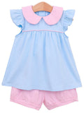 GENEVIEVE BLOOMER SET - LIGHT BLUE WITH LIGHT PINK STRIPE