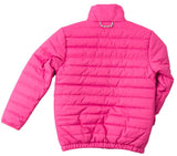 GIRLS PUFFER JACKET IN RASPBERRY ROSE PINK WITH BIGEYE TUNA PRINT LINER