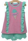 ICE CREAM CONE APPLIQUE RUFFLE SHORT SET