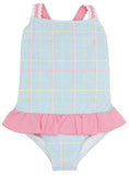 TAYLOR BAY BATHING SUIT PICCADILLY PLAID WITH HAMPTONS HOT PINK